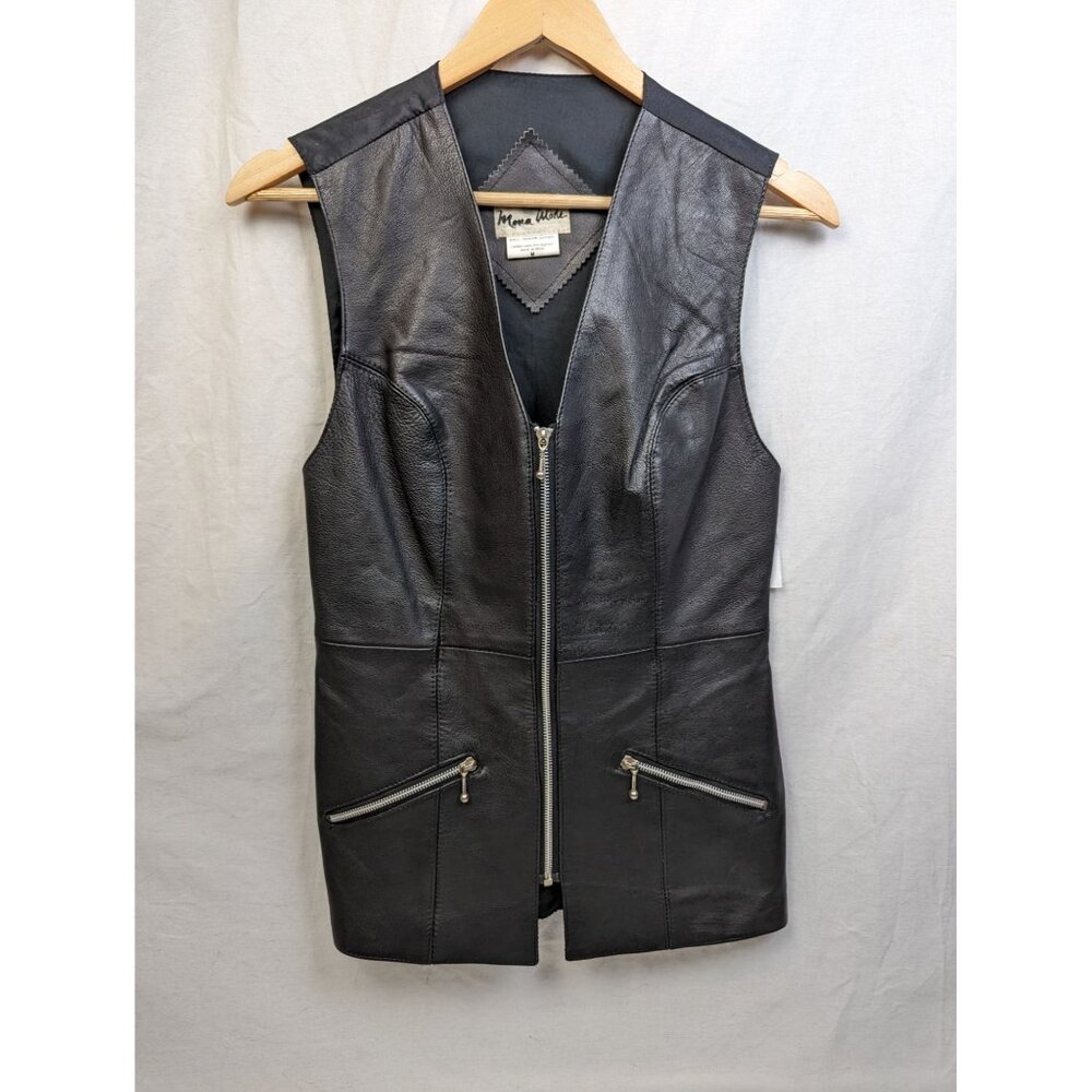Mona Mode Women's Vintage Leather Front Zip Up Biker Motorcycle Vest Sz M